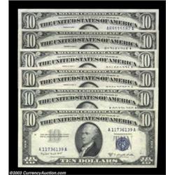 A group of $10 Silver CertificatesFr. 1701 $10 1934 Gem Crisp UncirculatedFr. 1702 $10 1934A About U