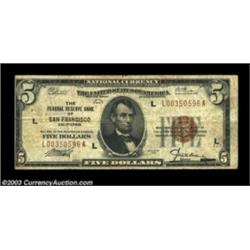 Fr. 1850-L $5 1929 Federal Reserve Bank Note. Fine+.A nice circulated example of the key piece to th