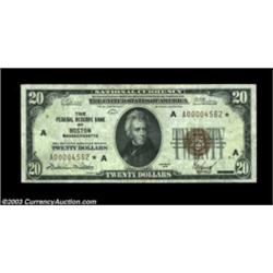 Fr. 1870-A* $20 1929 Federal Reserve Bank Note. Very Fine+.An excessively rare star in any grade, wi