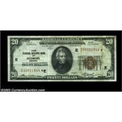 Fr. 1870-E* $20 1929 Federal Reserve Bank Note. Very Fine.Not a truly rare star, but this is actuall