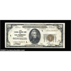 Fr. 1870-L $20 1929 Federal Reserve Bank Note. Choice About Uncirculated.Only a light vertical fold