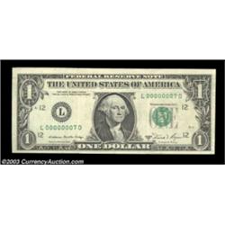 Fr. 1912-L $1 1981A Federal Reserve Note. Extremely Fine.This single digit serial numbered note, L00