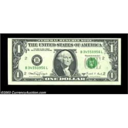 Fr. 1917-B $1 1988A Web Federal Reserve Note. Choice Crisp Uncirculated.The rare B-L block, with thi