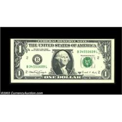 Fr. 1917-B $1 1988A Web Federal Reserve Note. B-L Block. Gem Crisp Uncirculated.The last of four con