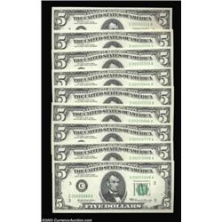 Fr. 1969-C $5 1969 Federal Reserve Notes. Same Three Digit Serial Number Set. Gem Crisp Uncirculated