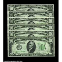 Fr. 2006-H $10 1934A Federal Reserve Notes. Gem Crisp Uncirculated.A run of six consecutive well cen