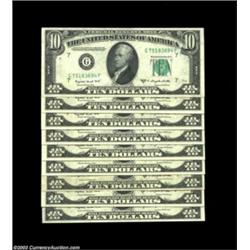 Fr. 2013-G $10 1950C Federal Reserve Notes. Choice About Uncirculated.Nine pieces, all new but for a