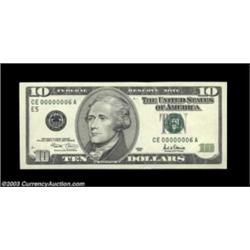 Fr. 2036-E $10 2001 Federal Reserve Note. Gem Crisp Uncirculated.A perfect mate to the other low ser
