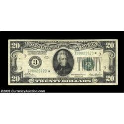 Fr. 2050-C* $20 1928 Federal Reserve Note. Very Fine.A scarce early Fed star likely to reach or exce