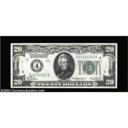 Fr. 2050-D $20 1928 Federal Reserve Note. Gem Crisp Uncirculated.Perfectly centered, boldly embossed