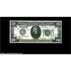 Fr. 2050-L $20 1928 Federal Reserve Note. Gem Crisp Uncirculated.Pack fresh, with great color and in
