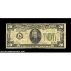 Fr. 2053-L $20 1928C Federal Reserve Note. Very Good.A well circulated but absolutely intact example