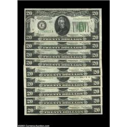 Fr. 2055-E $20 1934A Federal Reserve Notes. Crisp Uncirculated-Choice Crisp Uncirculated.Nine pieces