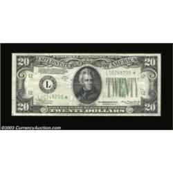 Fr. 2055-L* $20 1934A Mule Federal Reserve Note. Very Fine.Only three districts are listed as report
