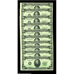 Fr. 2060-D $20 1950A Federal Reserve Notes. Choice Crisp Uncirculated.Ten pieces, in two consecutive