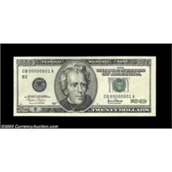 Fr. 2087-B $20 2001 Federal Reserve Note. Gem Crisp Uncirculated.This tremendous piece is by far the