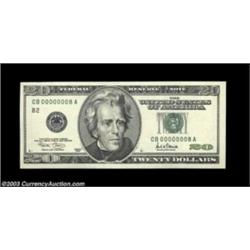 Fr. 2087-B $20 2001 Federal Reserve Note. Gem Crisp Uncirculated.Last in this impressive offering of