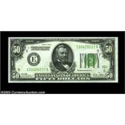 Fr. 2101-E $50 1928A Federal Reserve Note. Gem Crisp Uncirculated.A vividly colored and nicely cente