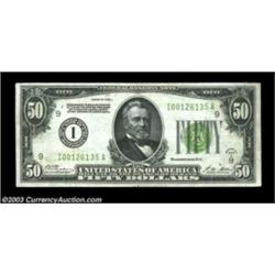Fr. 2101-I $50 1928A Light Green Seal Federal Reserve Note. Very Fine-Extremely Fine.A very nice cir