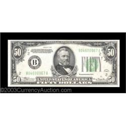 Fr. 2102-B $50 1934 Federal Reserve Note. Choice Crisp Uncirculated.Fresh and well centered.  Import