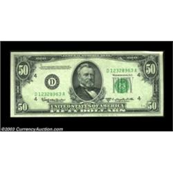 Fr. 2111-D $50 1950D Federal Reserve Note. Gem Crisp Uncirculated.A perfectly centered pack fresh ex