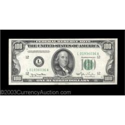 Fr. 2157-L $100 1950 Federal Reserve Note Non Mule. About Uncirculated.Well centered and with only a