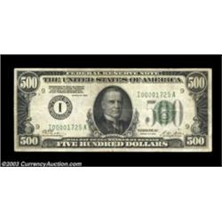 Fr. 2200-I $500 1928 Federal Reserve Note. Very Fine.A solid Very Fine note with great color and bod
