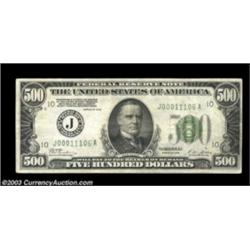 Fr. 2200-J $500 1928 Federal Reserve Note. Very Fine-Extremely Fine.A nice high end circulated 1928