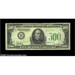 Fr. 2201-B $500 1934 Federal Reserve Note. Fine.A few pinholes are present and there is some writing