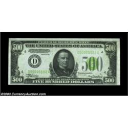 Fr. 2201-D $500 1934 Light Green Seal Federal Reserve Note. CGA Choice Uncirculated 64.A bright Ligh