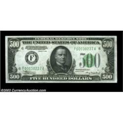Fr. 2201-F $500 1934 Federal Reserve Note. Gem Crisp Uncirculated.One of a consecutive pair, and a v