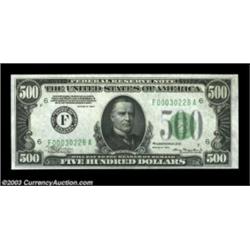 Fr. 2201-F $500 1934 Federal Reserve Note. Choice Crisp Uncirculated.Nicely centered and very close