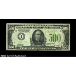 Fr. 2201-I $500 1934 Light Green Seal Federal Reserve Note. Fine.Despite a small chip missing from t
