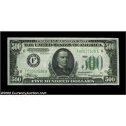 Fr. 2202-F $500 1934A Federal Reserve Note. Gem Crisp Uncirculated.Fresh and very nicely centered.