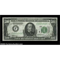 Fr. 2202-F $500 1934A Federal Reserve Note. Choice Crisp Uncirculated.Just a hair removed from the g