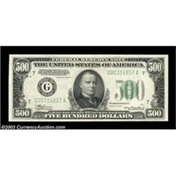Fr. 2202-G $500 1934A Federal Reserve Note. Choice About Uncirculated.A nicely centered high denomin
