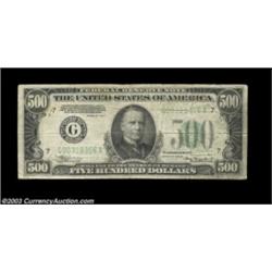 Fr. 2202-G $500 1934A Federal Reserve Note. Very Good.  Important notice: Heritage usually auctions