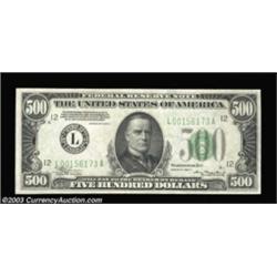 Fr. 2202-L $500 1934A Federal Reserve Note. Choice Crisp Uncirculated.Fresh and nicely centered, jus