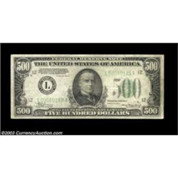Fr. 2202-L $500 1934A Federal Reserve Note. Very Fine.A nice San Francisco $500 for the assigned gra