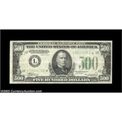 Fr. 2202-L* $500 1934A Federal Reserve Note. Extremely Fine.An attractive and problem free high deno