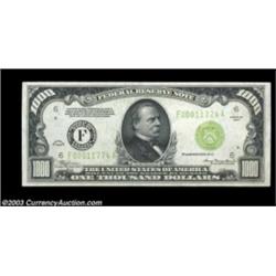 Fr. 2211-F $1000 1934 Light Green Seal Federal Reserve Note. Choice About Uncirculated.A very scarce
