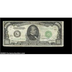 Fr. 2211-G $1000 1934 Federal Reserve Note. Very Fine.There is a bit of soil, especially on the reve