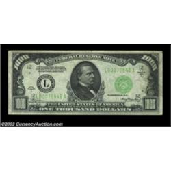 Fr. 2212-L $1,000 1934A Federal Reserve Note. About Uncirculated.This Thousand from the popular San