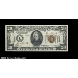 Fr. 2305 $20 1934A Hawaii Federal Reserve Note. About Uncirculated.A few small corner folds prevent