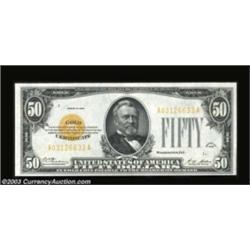Fr. 2404 $50 1928 Gold Certificate. Gem Crisp Uncirculated.An incredibly fresh example with deep ori