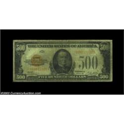 Fr. 2407 $500 1928 Gold Certificate. CGA Fine 12.A very difficult note to find in any affordable gra