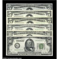 A Group of Mixed Denomination Federal Reserve NotesFr. 1952-L $5 1928B Gem Crisp Uncirculated; Fr. 1