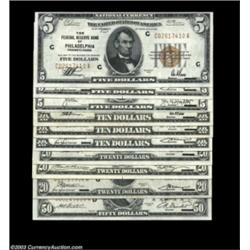 Large Grouping of Small Size FRBNs.Fr. 1850-C $5 1929 Federal Reserve Bank Note AUFr. 1850-G $5 1929