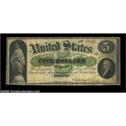 Fr. 3 $5 1861 Demand Note Fine. But for a few tiny pinholes, this is a Choice example of the grade.
