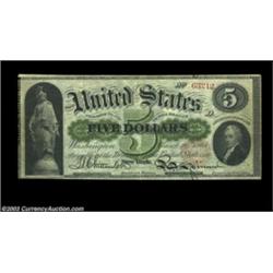 Fr. 63 $5 1863 Legal Tender Very Fine. The margins are irregular, but they touch the design only at